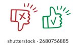 like and dislike hand drawn doodle icons. Thumbs up and thumbs down crayon chalk drawing vector. Vector illustration