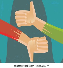 Like and dislike hands. The grunge texture is removable from the background.