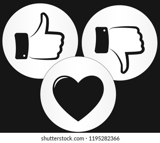 like dislike and heart icons vector