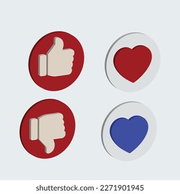 Like and Dislike  and heart Vector Icons on White Background. Design Elements