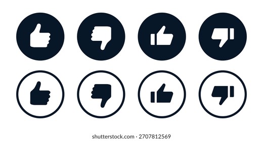 Icono de disgusto. Pulgares circulares en negrita para el símbolo de Comentarios rápido del usuario. Limpie las acciones de aprobación y rechazo para el signo de clasificación de la interfaz. Gesto de voto social mínimo para pictograma de concepto de interfaz de usuario de Web.