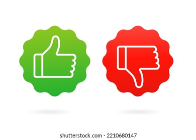 Icono de me gusta y no me gusta en forma de pegatina. Ilustración del vector
