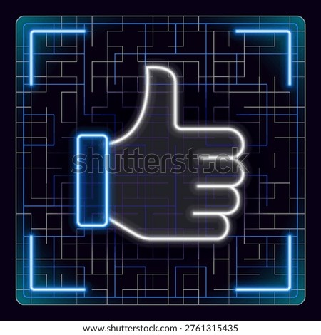 Like dislike icon illustration. Thumbs up or thumbs down, cyber neon futuristic icon.