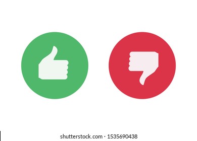 Like and dislike icon inside circle. Thumb up and down gestures that demonstrate choice, approvement or rejection.