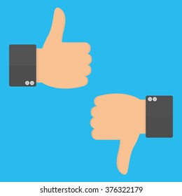 Like and dislike icon isolated on blue background. Flat design