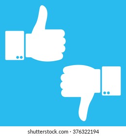 Like and dislike icon isolated on blue background