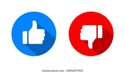 Like and dislike icon with long shadow. Social media reaction