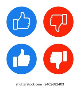 Like and dislike icon on circle background. Social media reaction symbol vector