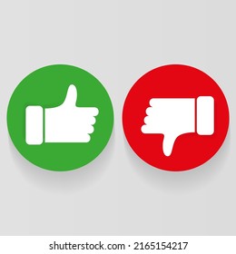 Like and Dislike icon on red and green background. Flat style isolated on grey background. Like and dislike hand for your web site design