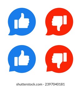 Like and dislike icon on speech bubbles. Thumb up and down feedback symbol vector