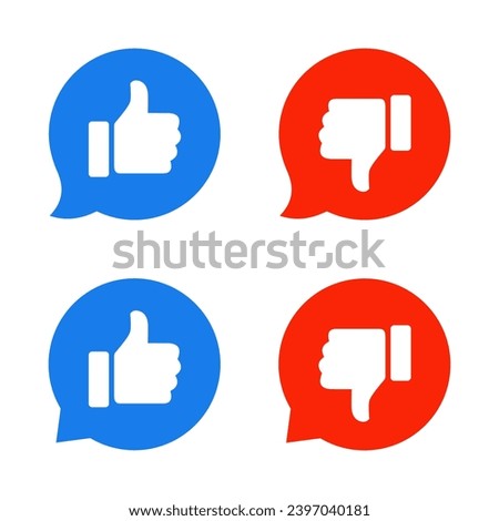 Like and dislike icon on speech bubbles. Thumb up and down feedback symbol vector