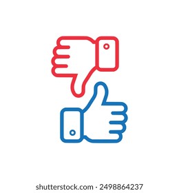 Icono de Me gusta y no me gusta sobre fondo blanco. Ilustración vectorial en estilo plano de moda