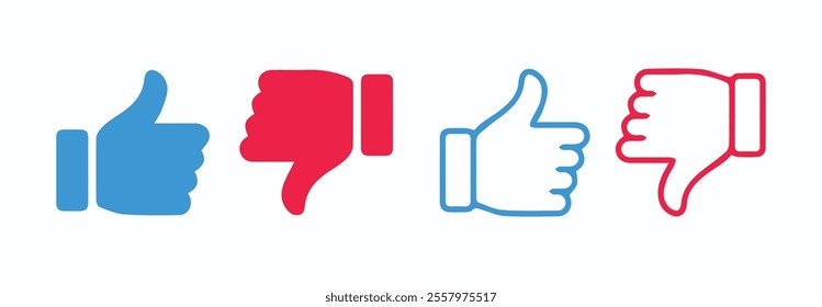 I like and dislike the icon set. Thumbs up or down.Social media vector icon. Like buttons ready for websites and mobile apps. Vector illustration