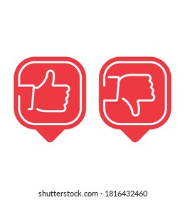 Like and Dislike icon. Thin line check mark icons set isolated on white background. Thumbs up and thumbs down icons. Like or confirm button, dislike or reject button. Yes or No symbol. EPS 10.