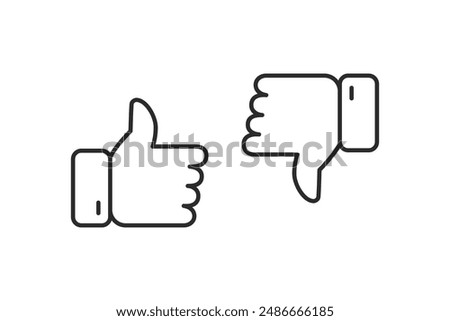 Like and Dislike icon. Thin line vector icon on white background. Thumbs up and thumbs down.