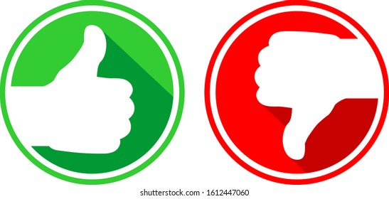 Like and dislike icon. Thumb up and thumb down. Flat Icon symbols for web site. Illustration, vector.