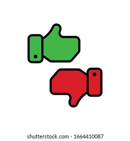 Like and Dislike icon. Thumbs up and down sign in flat style. Concept for user feedback for social network. Vector illustration. EPS 10.