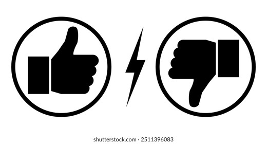 Me gusta y no me gusta los pulgares de los iconos de iconos de arriba y abajo Botones de vectores negros para Sitios web y App móviles