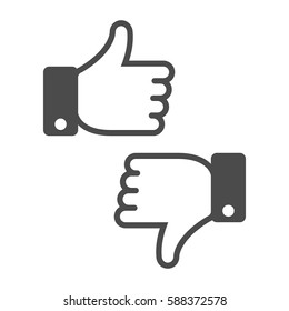 Like and Dislike icon. Thumbs up and down sign in flat style. Concept for user feedback for social network. Vector illustration. EPS 10. 