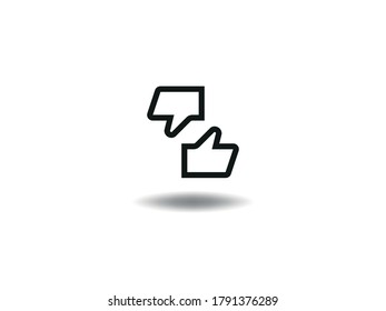 Like and Dislike Icon Vector illustration. Hand Unlike symbol.  Thumb up sign, emblem isolated on white background with shadow, Flat style for graphic and web design, logo. EPS10 black pictogram.