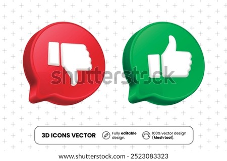 Like and dislike icons with 3D speech bubble