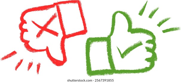 Like and Dislike Icons Crayon Chalk Drawing Vector Set