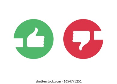 Like and dislike icons with hand and thumb up. Like and dislike button or symbol. Social media signs. Green and red icons Vector illustration