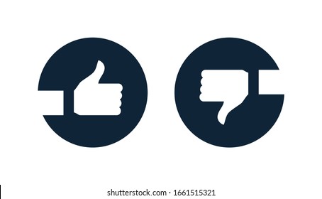 Like and dislike icons with hand and thumb up. Like and dislike button or symbol. Social media signs. Circle icons Vector illustration