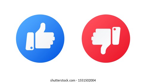 Like And Dislike Icons Isolated. Blue And Red Hand Icon Of Thumb Up And Thumb Down In Flat Style. Template For Social Media Network, Stream, Chat. Vector Quality Illustration.