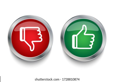 Like and dislike icons red and green. Icons with metal strokes thumbs up and thumbs down. Vector illustration. Stock photo.