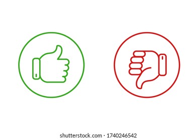 Wie und nicht wie Symbole gesetzt. Auswahlknöpfe zwischen "nein" und "ja". Set von moderner Farbe und Stil.