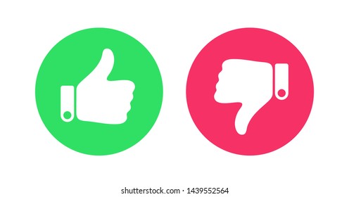 Like and dislike icons set. Thumb up and thumb down green and red icons. Design Elements for smm, ad, marketing, ui, ux, app and more. 