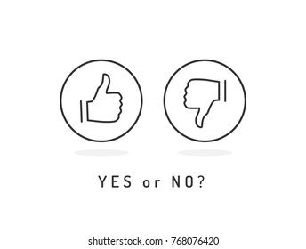 Like and dislike icons set. Thumb up and thumb down. Yes or no? Trendy flat vector.