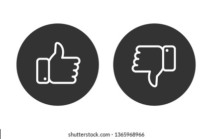 Like and dislike icons set. Thumbs up and thumbs down. Vector illustration.
