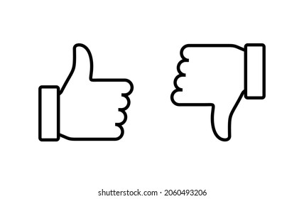 Like and dislike icons set. Thumbs up and thumbs down sign and symbol.