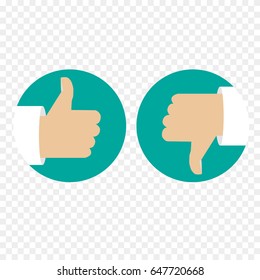Like and dislike icons set. Thumbs up and thumbs down. Modern graphic elements for web banners, web sites, printed materials, infographics. Vector round thin line icons isolated on white background.