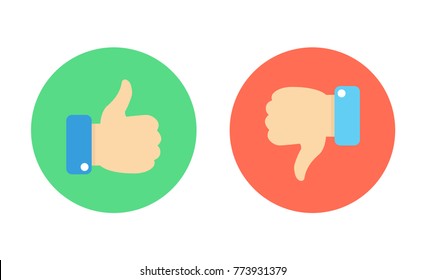 Like and dislike icons set. Thumbs up and thumbs down. Vector illustration.