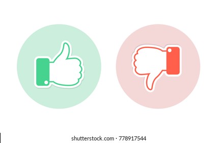 Like and dislike icons set. Thumbs up and thumbs down. Vector illustration.