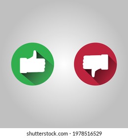 Like and dislike icons with shadows in flat design. Vector graphics, every object isolated.