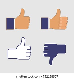 Like and dislike icons. Thumbs up and down symbol on a gray background. Vector illustration in flat style
