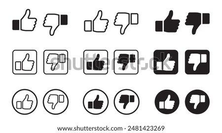 Like and Dislike Icons transparent vector, for feedback, review, recommend on social media marketing, ad, blog , ui, ux, app. Like and Dislike button sign. Thumbs up and thumbs down icon