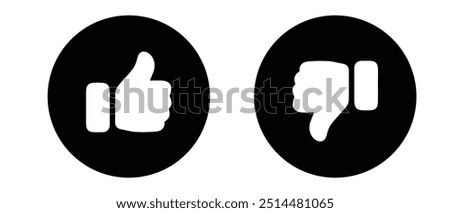 Like and dislike icons.Thumbs-up icon for approval, positive feedback, or rating and reviews.Thumbs-down icon for disapproval or negative feedback. Perfect for UI and ratings. Like, dislike, vector.