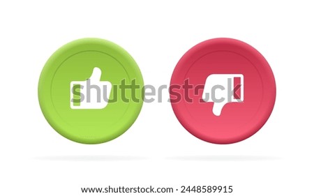 Like and Dislike label with thumb up and thumb down. Design concept for social media, marketing, ui, ux, app and web. 3d style vector illustration.
