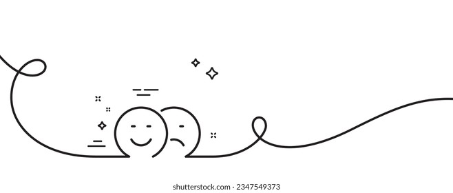 Like and dislike line icon. Continuous one line with curl. Smile sign. Social media feedback symbol. Like single outline ribbon. Loop curve pattern. Vector