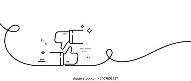 Like dislike line icon. Continuous one line with curl. Thumb up, down sign. Social media reaction symbol. Like single outline ribbon. Loop curve pattern. Vector