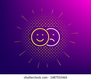 Like and dislike line icon. Halftone pattern. Smile sign. Social media feedback symbol. Gradient background. Like line icon. Yellow halftone pattern. Vector