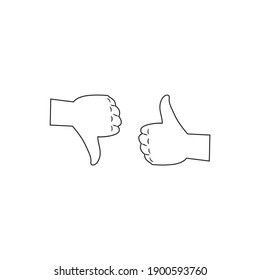 Like and Dislike line icon. Simple Pictogram. Outline Hand Symbol. Feedback Hand Gesture Vector Illustration