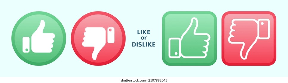 Like dislike logo icons. Thumbs up and down, social media approval marks. Super sign, disliking elements in round and square shapes, vector symbols