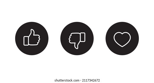 Como, No me gusta y Amor Botón Vector de iconos en estilo de línea