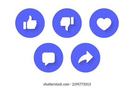Like, dislike, love, comment, and share icon vector. Social media elements